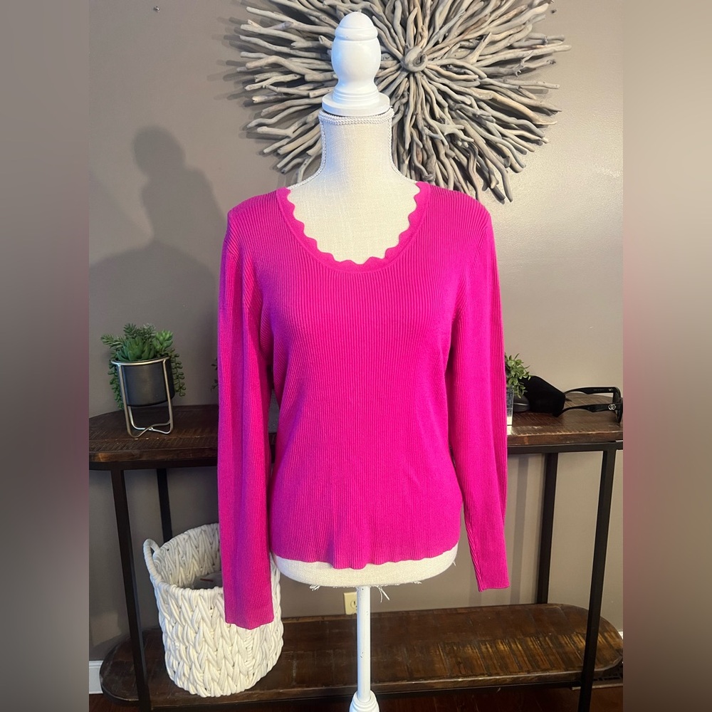 Marled ribbed‎ pink long sleeve sweater